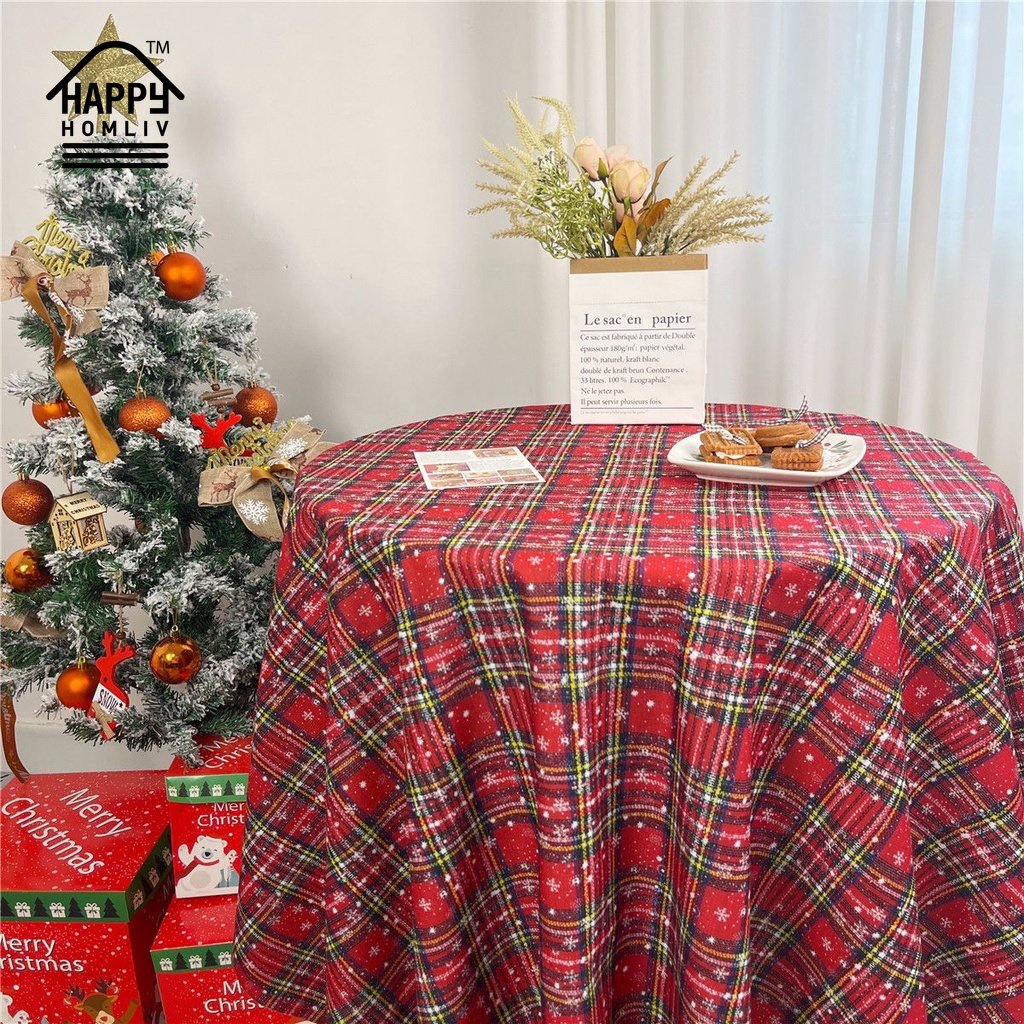 HAPPY HOMLIV 新年耶誕桌布 復古格子餐桌布 拍照裝飾茶几布 小圓桌檯布 4人6人長桌桌布