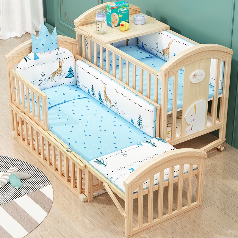 免運 嬰兒床 簡魅嬰兒床多功能bb寶寶床實木無漆搖籃床可移動新生兒童拼接大床