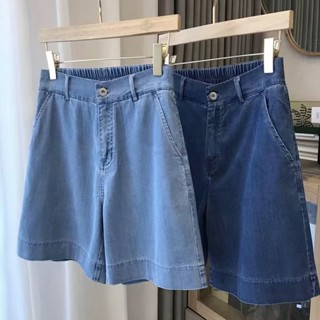 【🍒櫻桃大尺碼】M-5XL 大尺碼短褲 梨形身材天絲牛仔短褲女夏季薄款寬鬆顯瘦高腰直筒闊腿五分褲