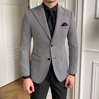 【型男紳裝】日式 復古 千鳥格 單排扣 西裝外套 紳士優雅時尚 日常派對必備 修身大氣時髦 西裝外套