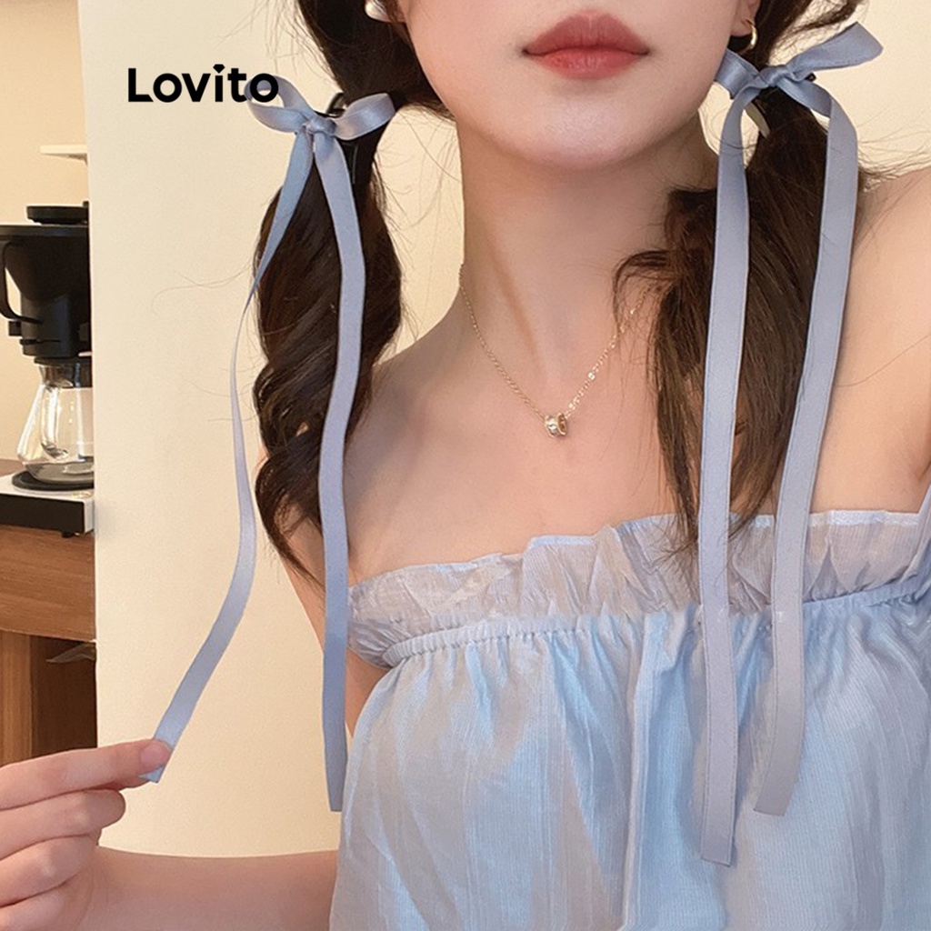 Lovito 女士休閒素色蝴蝶結髮夾 LNA14129 (白色/藍色/黑色)