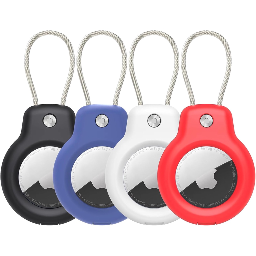 兼容 Apple AirTag 安全支架（帶電線）Air tag 鎖盒鑰匙扣鑰匙圈鑰匙鏈行李標籤,適用鑰匙 行李箱 背包