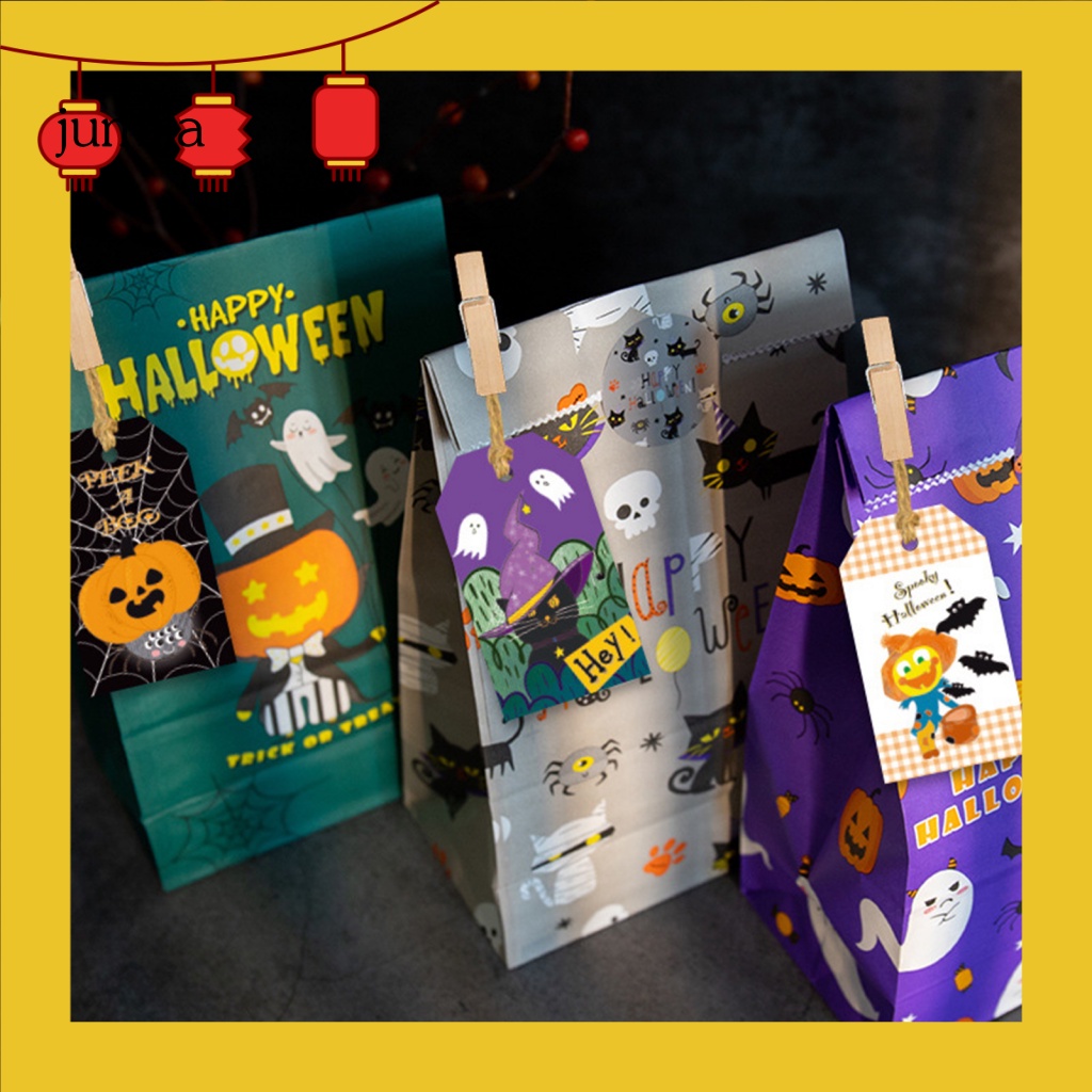 [JU] 1 套有吸引力的糖果袋標籤適用於家庭南瓜貓幽靈印花萬聖節標籤多種形狀