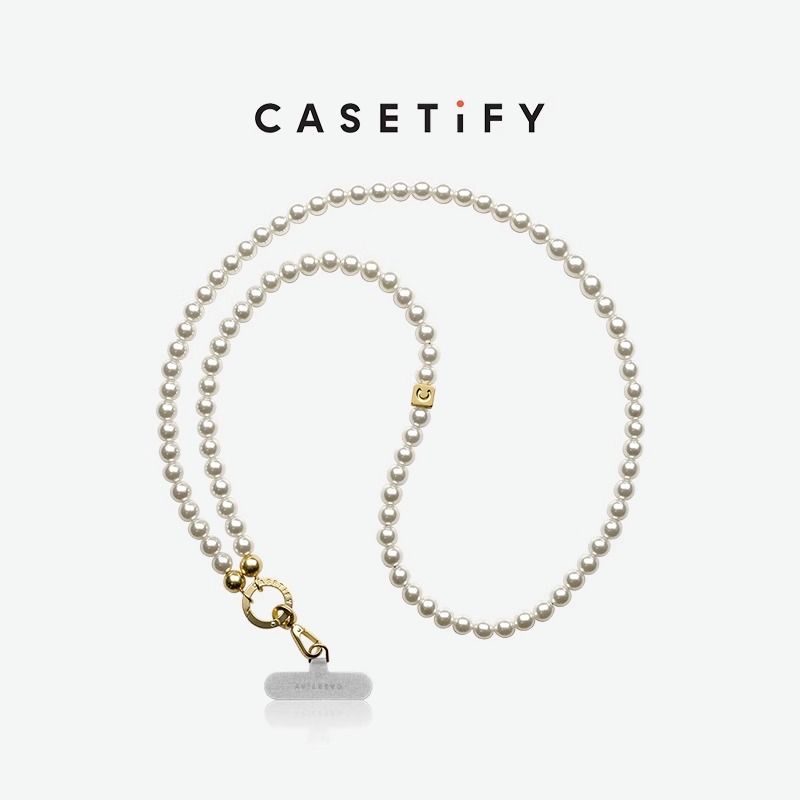 Casetify 銀白色珍珠捲軸鏈斜挎肩帶手機殼防丟掛繩便攜Ins手機挂件