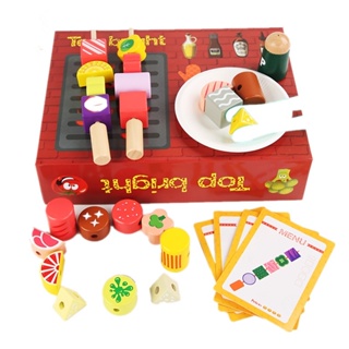 Familygongsi 趣味燒烤爐 幼兒童益智玩具 仿真烤串 套裝過家家 男女孩廚房玩具 互動木質玩具