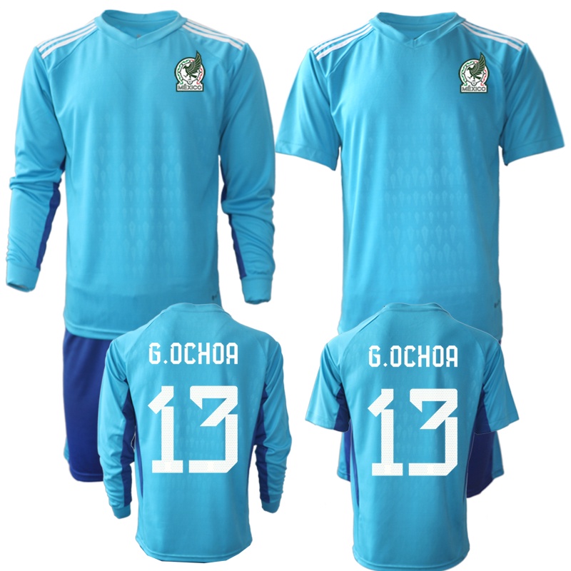 墨西哥守門員球衣號 13個ochoa守門員服藍色足球服套裝遊戲人性化