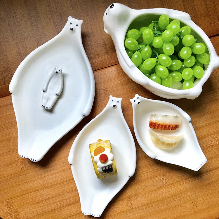 【Jy】居家用品❤新品北極熊日式盤子ins風可愛兒童餐盤家用小吃盤早餐盤甜品碗