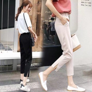 SY高腰哈倫褲女韓版顯瘦前開叉九分褲夏季新款西裝褲女小個子直筒褲休閑簡約通勤西裝褲職場穿搭長褲潮