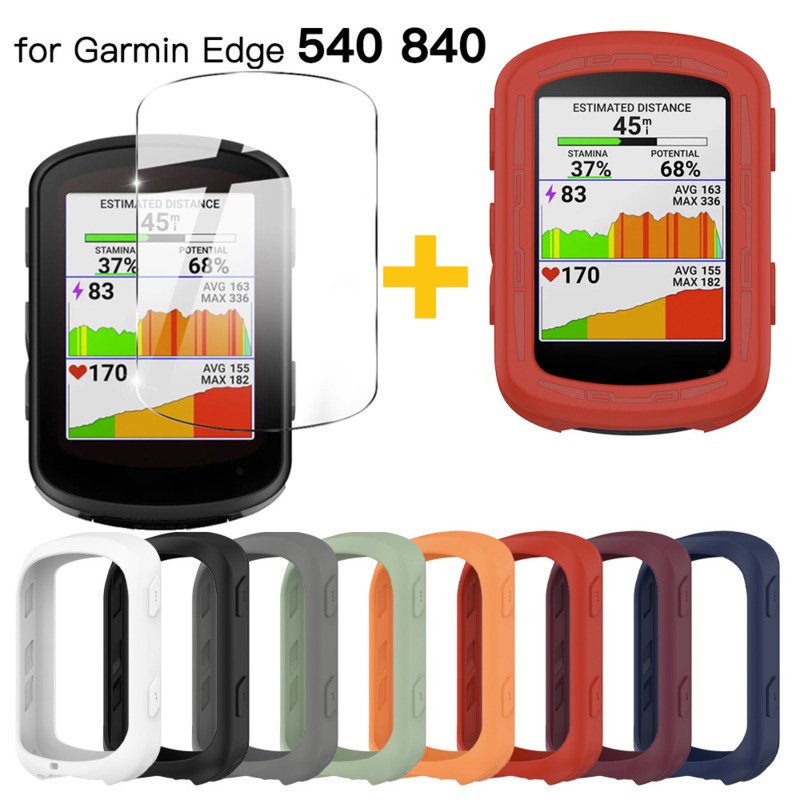 2 片屏幕保護膜玻璃膜 + Garmin Edge 540/840 GPS 自行車秒錶 2 合 1 外殼鋼化玻璃的矽膠保