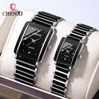 簡約方形陶瓷豪華防水情侶手錶女男士腕錶不鏽鋼時尚石英錶
