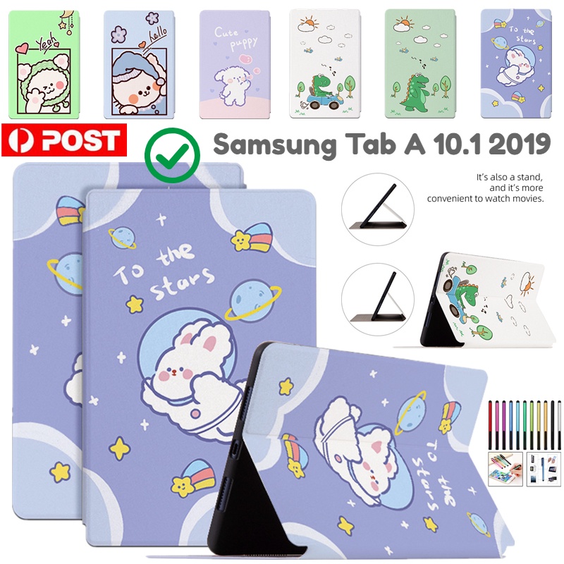 SAMSUNG 適用於三星 Galaxy Tab A 10.1 2019 SM-T510 SM-T515 卡通圖案智能皮