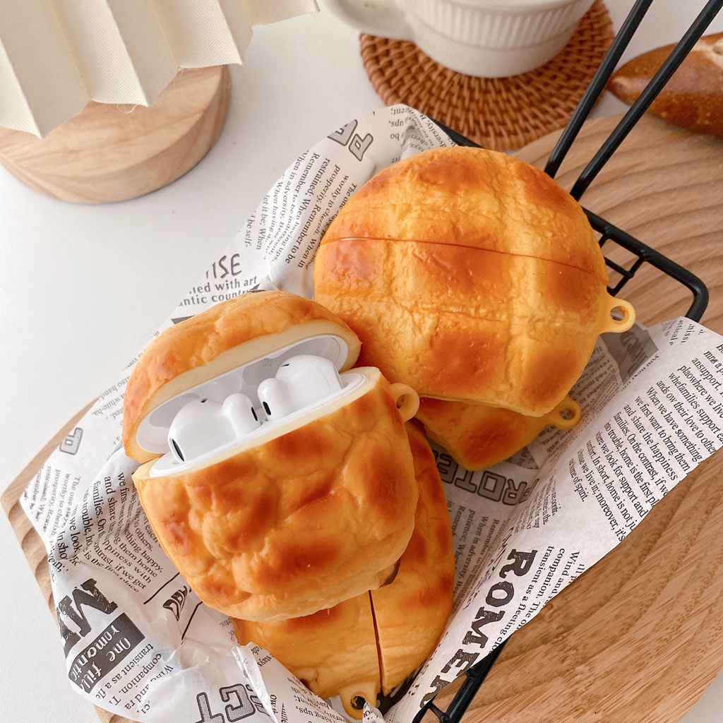 脆皮麵包、菠蘿麵包盒適用於 Airpods 1/2 3 Pro 2 防震耳機保護套