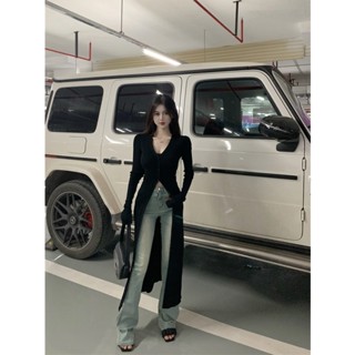 【SHINE GIRL】慵懶風 復古v領 長袖針織 小外套女 春夏季 新款韓版 氣質長款 防曬衫 上衣