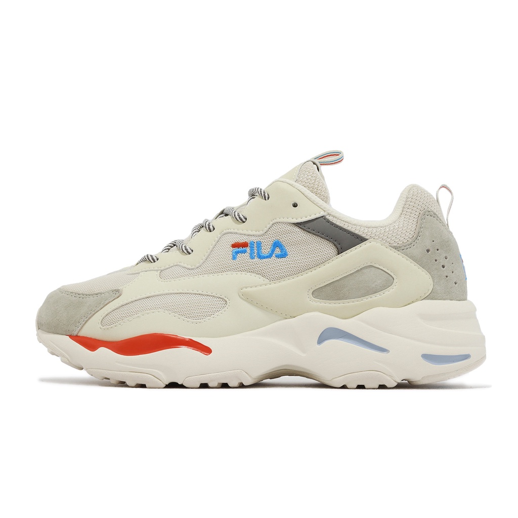 Fila 休閒鞋 Ray Tracer 男女鞋 復古 老爹鞋 增高 米白 紅 情侶鞋 麂皮【ACS】 4C127X123