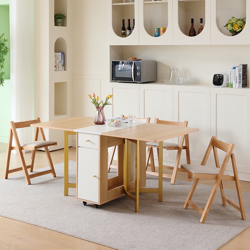 免運 原木色現代簡約實木餐桌小戶型摺疊餐桌雙腳簡易摺疊桌子