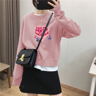 【JODIES】S-2XL 4色 100%棉質衛衣女 韓版寬鬆顯瘦短款大學T 長袖百搭春秋新款上衣 字母印花女生上衣服