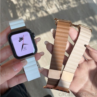 新款荔枝紋皮質錶帶 適用於 Apple Watch 8 7 6 SE 45mm 41mm 44mm 磁吸錶帶 真皮錶帶