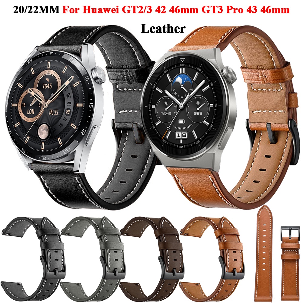 20 22mm錶帶適用於華為Watch 4 GT3 GT 3 42 46mm皮革腕帶 GT 2 GT2 Pro 替換錶帶