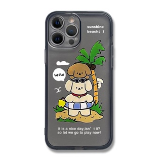 卡通沙灘小狗適用iphone15promax手機殼蘋果14/12mini小米10華為vivoS15/7plus/8透明x