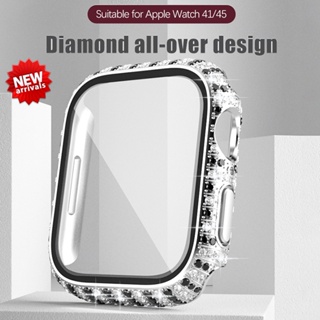 玻璃+鑽石錶殼保護套全保險槓鋼化玻璃屏幕保護膜兼容 Apple Watch 8 7 45mm 41mm iWatch 4