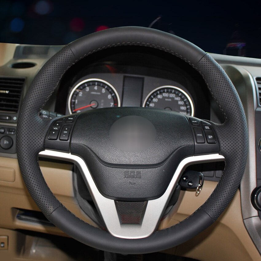 HONDA 適用於本田 CR-V CRV 2007 2008 2009 2010 2011 的黑色人造革汽車方向盤套