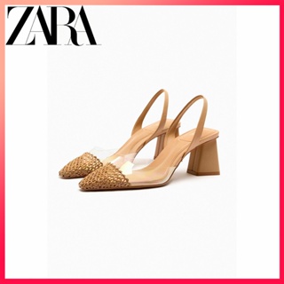 Zara 新款女鞋棕色塑料鞋頭粗跟穆勒鞋