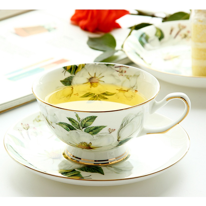 220ml,細骨瓷茶杯套裝帶碟,山茶花設計 tasse a cafe 陶瓷杯,濃縮咖啡咖啡杯,杯子和碟子