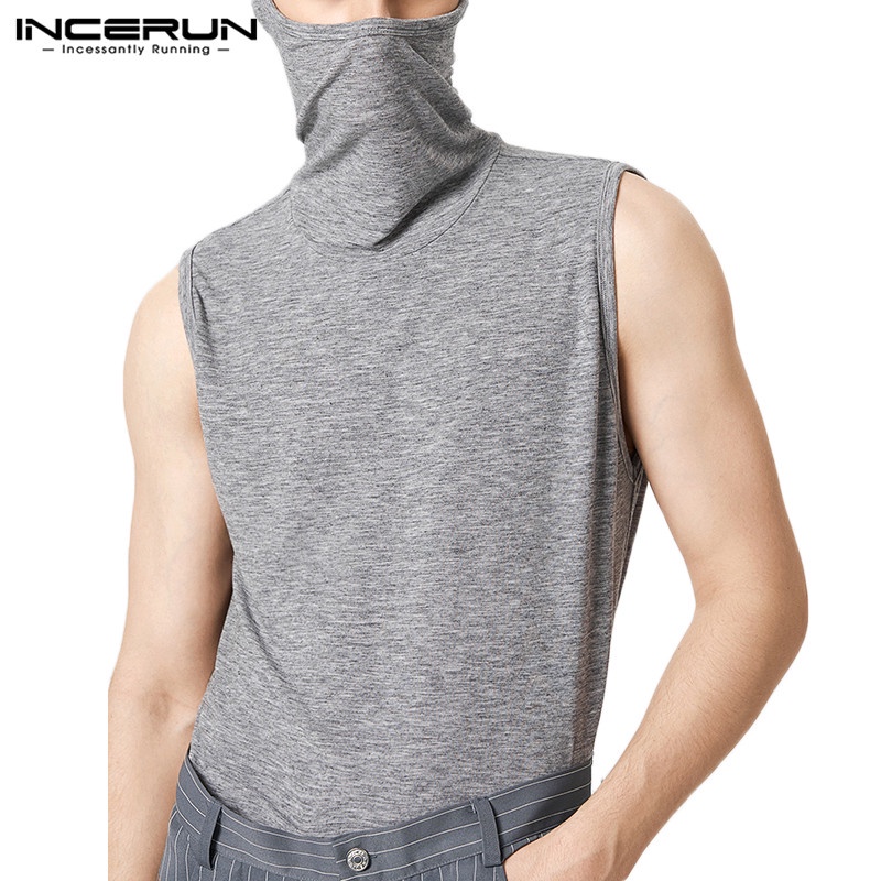 Incerun 高領面罩設計純色針織背心背心
