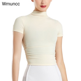Wmuncc 半高領運動上衣女士瑜伽服短袖跑步健身 T 恤