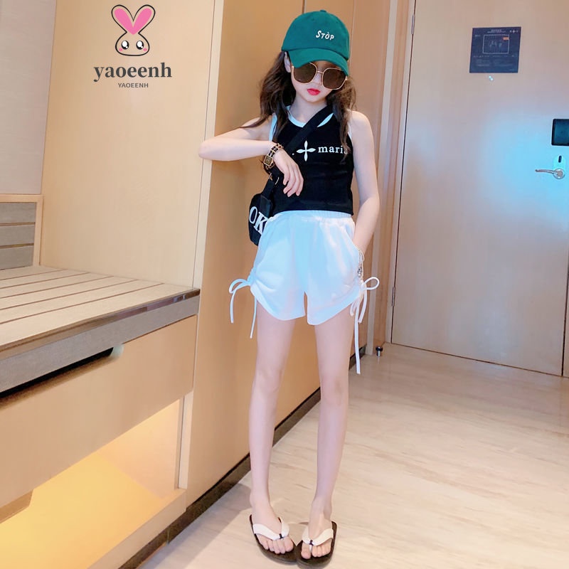 【YAOEENH】110-170CM 韓版女童套裝 中大童女孩背心短褲運動兩件套 現貨 快速出貨