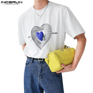 Incerun 男士圓領3D立體愛心圖案高級短袖T恤