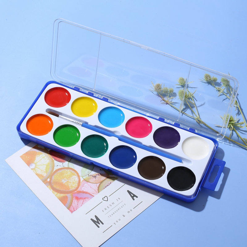 12色半乾水彩顏料 固體水粉 兒童繪畫工具 美術用品 SG072