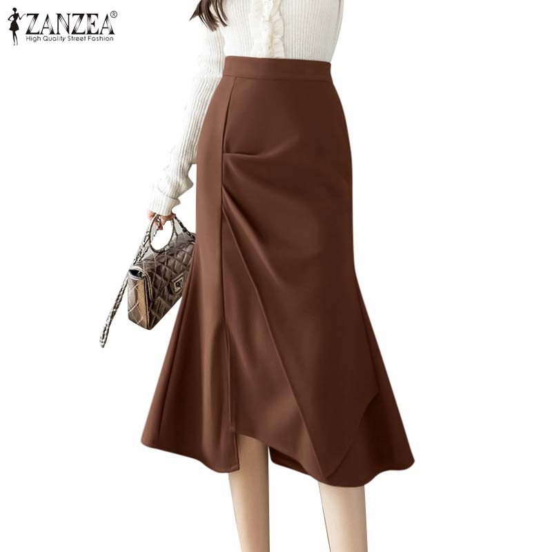 Zanzea 女式韓版時尚高腰側褶魚尾裙超短裙