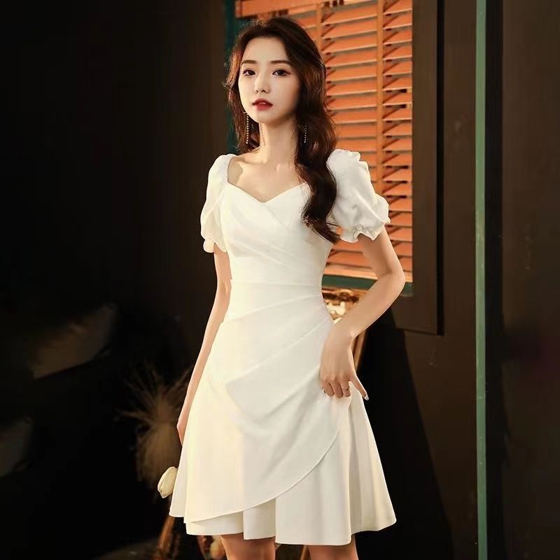 白色洋氣裙子女裝時尚名媛法式輕奢洋裝畢業宴會氣質短版小禮服