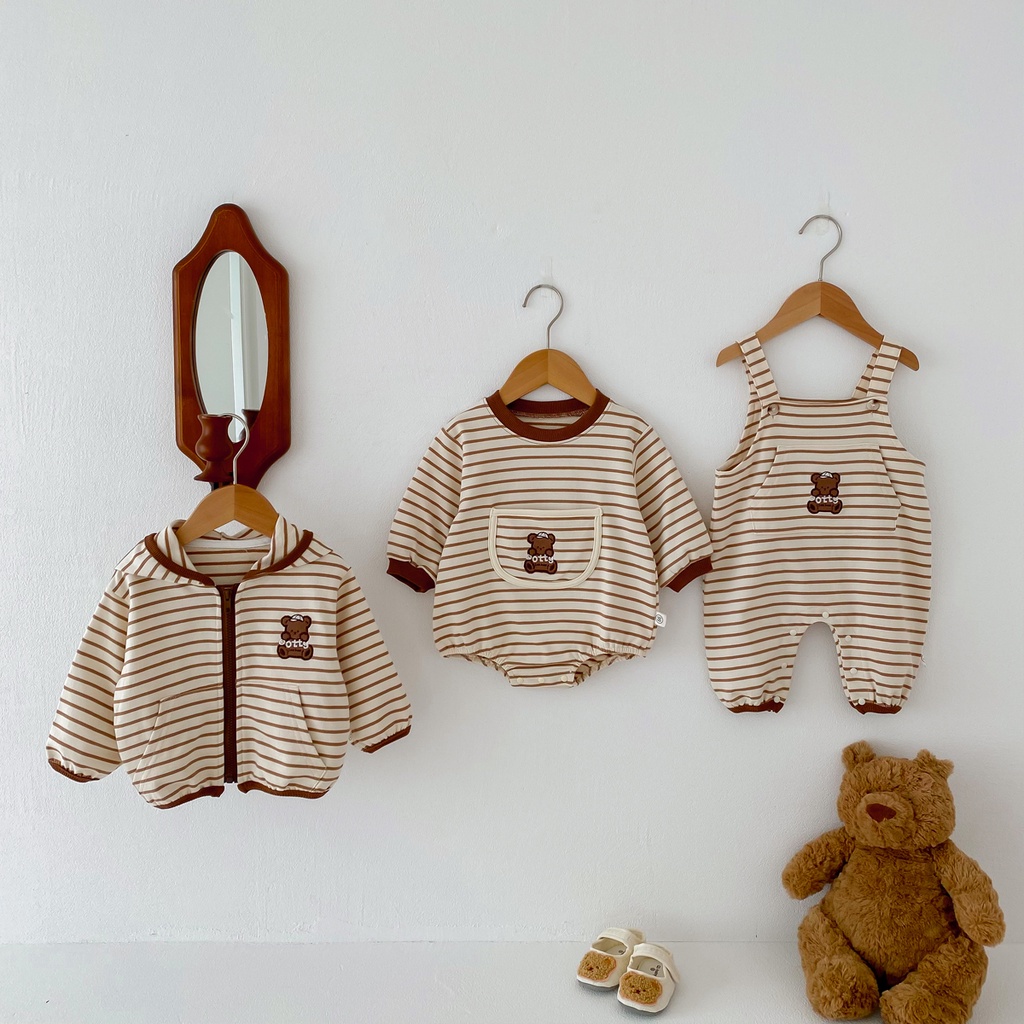 嬰兒連身衣無袖,熊條紋,嬰兒男孩女孩連身衣,嬰兒連帽衫大衣,拉鍊 3 件 0-3 歲