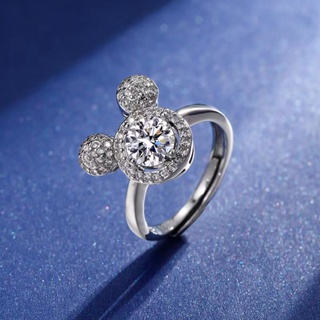 D 彩色 Moissaint 鑽石戒指 1 克拉純銀鍍金情侶戒指女式戒指星星璀璨寶石可愛米奇戒指