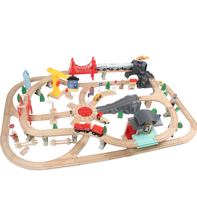 木質130片木質軌道 早教益智玩具 仿真軌道 模型電動火車玩具