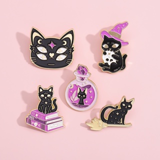 創意萬聖節黑貓琺瑯胸針卡通動物貓背包徽章作為禮物送給朋友