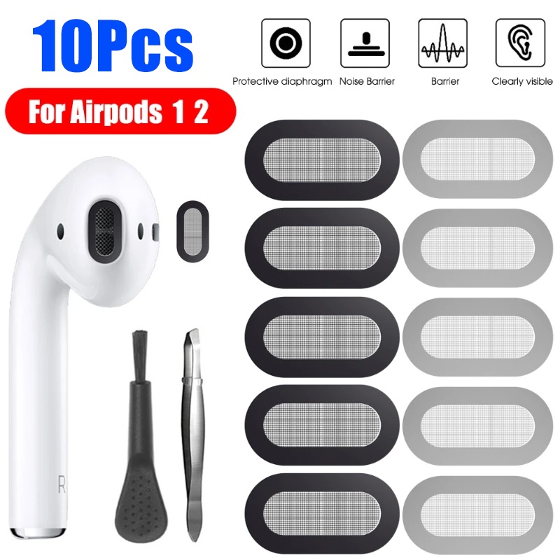 10 件裝耳機端口防塵貼紙兼容 Apple AirPods 1 2 耳機可更換金屬網過濾器耳塞防塵保護套耳機配件帶鑷子
