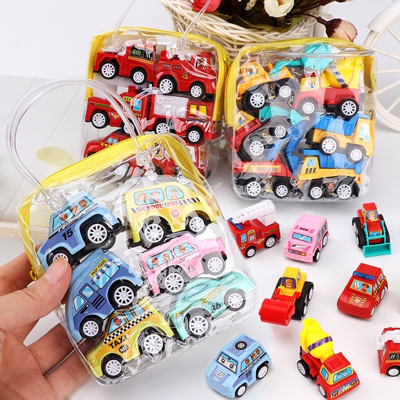 6 件/袋迷你汽車模型玩具迴力汽車玩具移動車輛消防車出租車模型兒童汽車男孩玩具禮物壓鑄兒童玩具