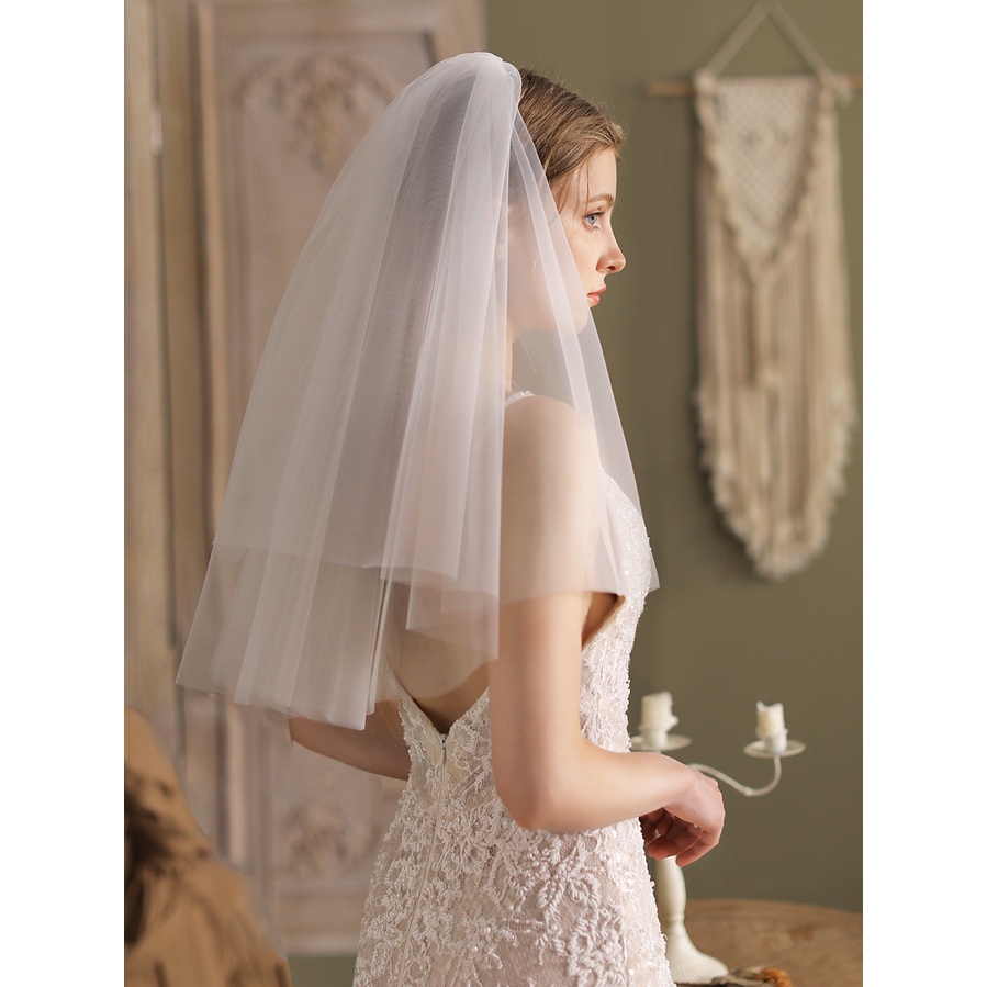 法式白色執照小頭飾簡約短款新娘結婚登記婚禮配飾 Hs803-7