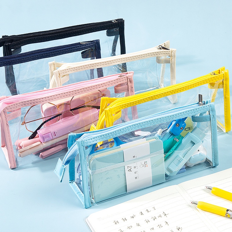 新款日本高顏值透明pvc筆袋批發時尚簡約文具收納袋小學生