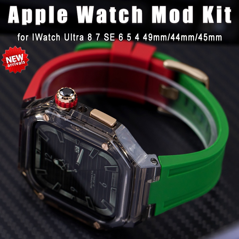 透明改裝套件保護套+錶帶兼容 Apple Watch Ultra 49mm 45mm 44mm IWatch Serie