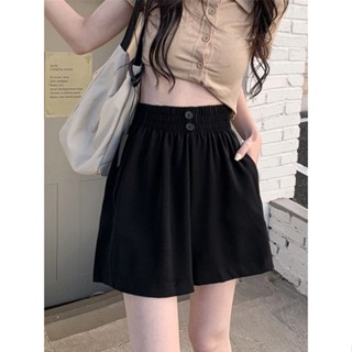 【🍒櫻桃大尺碼】M-5XL 大尺碼黑色闊腿西裝短褲女夏季薄款新款高腰寬松顯瘦a字休閑五分褲