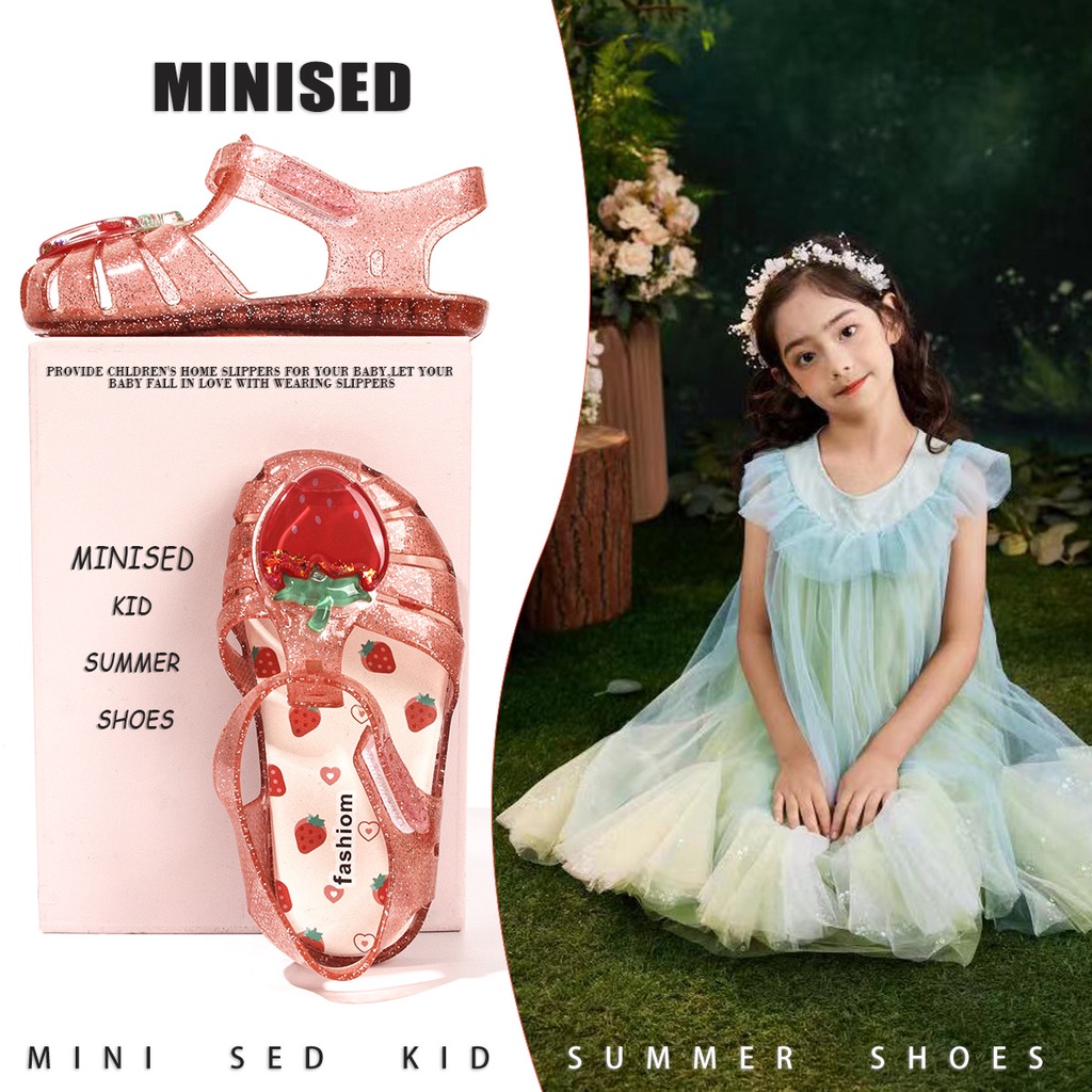 女童涼鞋 兒童涼鞋 公主涼鞋夏季時尚亮片兒童果凍鞋水晶鞋水果軟底羅馬風 UEWL