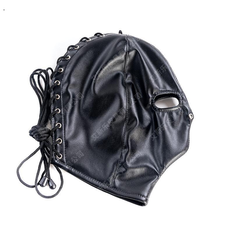 【下標送禮品】艾斯樂情趣黑色軟PU系帶露眼頭套面具皮革全包面罩懲罰束縛品SM頭套 面罩 面具 情趣頭套 情趣面罩 蒙面俠