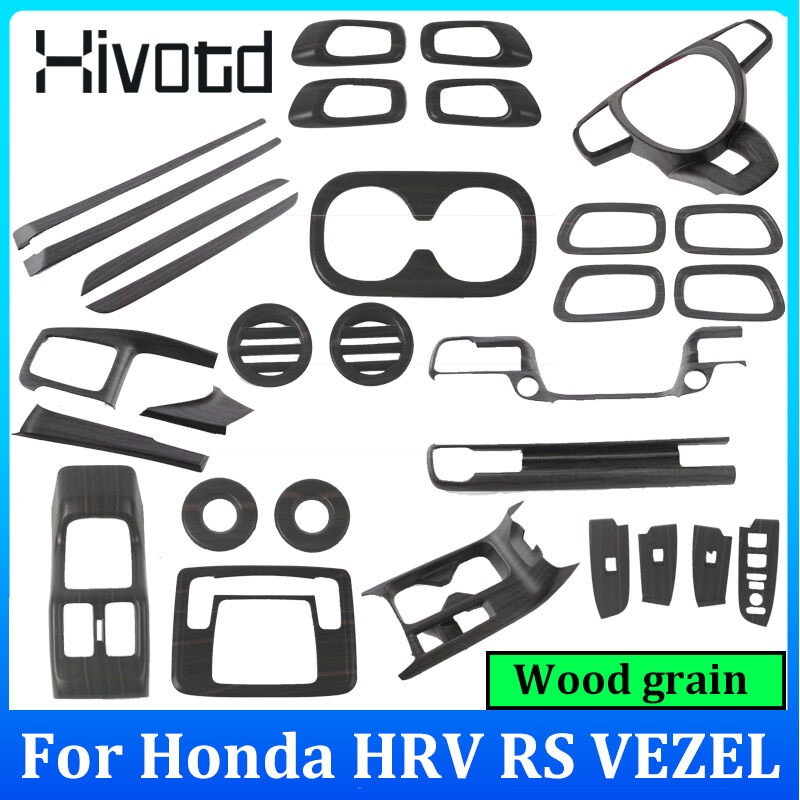 HONDA Hivotd 汽車木紋全套裝飾罩,鍍鉻內飾和外部配件,本田 HRV HR-V RS VEZEL 2022 2