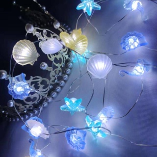 2m/3mled銅線燈串海洋系列貝殼海王海馬海螺庭院房間裝飾燈串