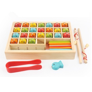 Familygongsi 釣魚學習盒 兒童木製磁性釣魚 多功能學數數 益智玩具
