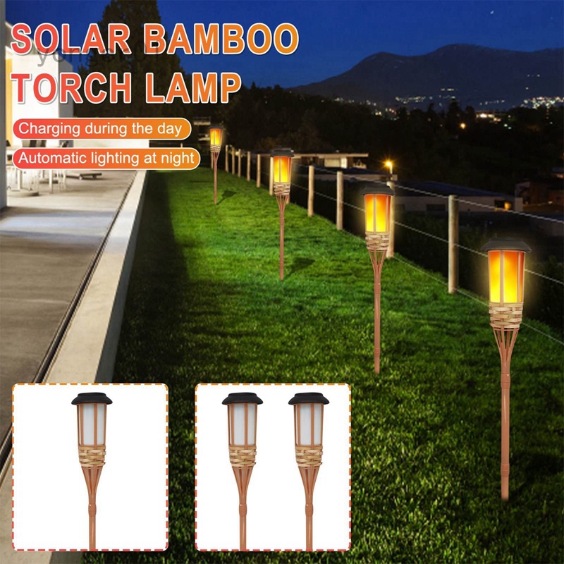 Yonger 竹子太陽能火焰燈 火把燈 竹子仿真太陽能火焰草坪燈